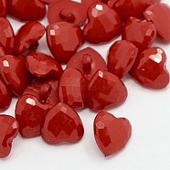 Acrylic Shank Buttons, 1-Hole, Dyed, Faceted, Heart, Dark Red, 14x14x3mm, Hole: 2mm(BUTT-E094-B-05)