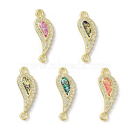 Brass Micro Pave Clear Cubic Zirconia Connector Charms, Synthetic Opal Feather Links, Long-Lasting Plated, Real 18K Gold Plated, Mixed Color, 25x8x3mm, Hole: 1.8mm(KK-A197-21G)