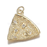 Brass Micro Clear Cubic Zirconia Pendants, Long-Lasting Plated, Pizza Shape, Real 18K Gold Plated, 21.5x18x2mm, Hole: 3.6mm(ZIRC-F120-069G)