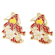 Rack Plating Alloy Enamel Pendants, Golden, Fish Charm, Crimson, 33x23x1.5mm, Hole: 2mm(FIND-Q099-03B-01)