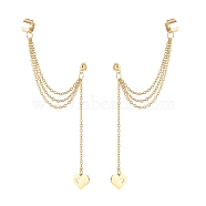 304 Stainless Steel Safety Chains Dangle Stud Earrings with Ear Cuff, Heart Tassel Long Drop Earrings for Women, Golden, 88mm, Pin: 0.7mm(EJEW-JE04922-01)