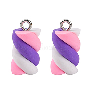 Handmade Polymer Clay Charms, with Platinum Tone Iron Findings, Marshmallow, Colorful, 17~19x9~10x9~10mm, Hole: 2mm(CLAY-T016-83G)