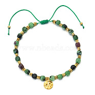 Bohemian Style Natural Ruby in Zoisite Cube Braided Bead Bracelet, Adjustable Bracelet with Flat Round Charms, (YV1392-2)