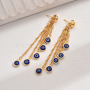 Elegant Gold Plated Tassel Earrings for Women, Stylish and Versatile, Evil Eye, Real 18K Gold Plated, 75x15mm(WY8459)