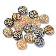 Opaque Acrylic Beads, Golden Metal Enlaced, Flower, Mixed Color, 16x7mm, Hole: 1.5mm(FIND-Z030-16)