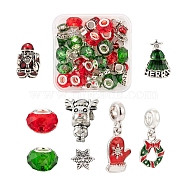 36Pcs 8 Style Christmas Themed European Style Alloy & Glass Beads Sets, Christmas Wreath & Reindeer & Snowflake & Santa Claus & Christmas Tree & Faceted Rondelle, Mixed Color, 36pcs/box(DIY-LS0003-11)