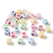 Opaque Acrylic Enamel Beads, Imitation Shell Effect, Cube with Letter, Mixed Color, 8x8x8mm, Hole: 3.5mm(MACR-D082-06)