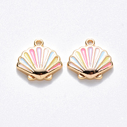 Brass Enamel Charms, Nickel Free, Scallop Shape, Real 18K Gold Plated, Colorful, 10x10.5x2.5mm, Hole: 0.8mm(X-KK-T049-049G-01-NF)