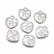 Tibetan Style Alloy Pendants, Heart with Word Love, For Valentine's Day, Lead Free & Cadmium Free, Platinum, 23.5x21x2.5mm, Hole: 6mm(X-TIBEP-A9142-P-RS)