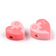 Handmade Polymer Clay Beads, Heart Puzzle & Letter Xo, Pink, 8.5~10x9~11x4~5mm, Hole: 1.5mm(CLAY-T019-16A)