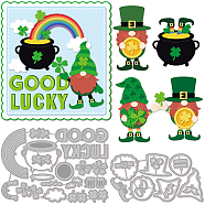 2Pcs 2 Styles Saint Patrick's Day Carbon Steel Cutting Dies Stencils, for DIY Scrapbooking, Photo Album, Decorative Embossing Paper Card, Stainless Steel Color, 4-Leaf Clover, Gnome Pattern, 6.2~9.6x12~13.8x0.08cm, 1pc/style(DIY-WH0309-678)