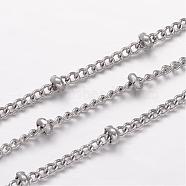 304 Stainless Steel Curb Chains, Satellite Chains, Soldered, with Rondelle Beads, Stainless Steel Color, 2.7x2x0.6mm(CHS-K004-12P-0.6mm)
