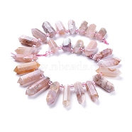 Natural Cherry Blossom Agate Beads Strands, Top Drilled Beads, with Glass Beads, Faceted, Double Terminated Point, 20~60x9~11x10~13mm, Hole: 1.6mm, about 25pcs/Strand, 14.96 inch(38cm)(G-G805-G13)
