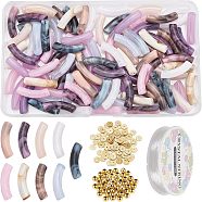 DIY Imitation Gemstone Curved Tube Bracelet Making Kit, Including Acrylic & Brass Spacer Beads, Elastic Thread, Mixed Color, Beads: 250Pcs/box(DIY-NB0007-30)