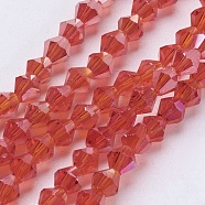 Glass Beads Strands, AB Color Plated, Faceted, Bicone, Orange Red, 4x4mm, Hole: 1mm, about 92~96pcs/strand, 13.78~14.37 inch(X-EGLA-S056-13)