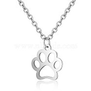 201 Stainless Steel Pendants Necklaces, Dog's Paw, Stainless Steel Color, 16.3 inch(40cm)x1mm(NJEW-S063-TN452-1)