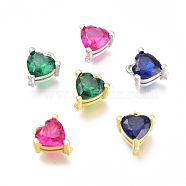 Brass Micro Pave Cubic Zirconia Charms, Long-Lasting Plated, Heart, Mixed Color, Mixed Color, 7x6.5x4mm, Hole: 0.8mm(ZIRC-H102-15)