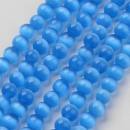 Cat Eye Beads, Round, Deep Sky Blue, 8mm, Hole: 1mm, about 49pcs/strand, 15.5 inch(CER8mm54)