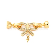 Brass Micro Pave Clear Cubic Zirconia Fold Over Clasps, Bowknot, Real 18K Gold Plated, 42mm(KK-P291-23G)