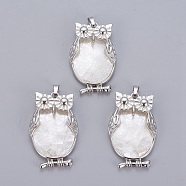 Natural White Shell Mother of Pearl Shell Pendants, with Platinum Tone Brass Findings, Owl, 43.5x27x9.5mm, Hole: 4.5x7.5mm(SSHEL-L008-68P)