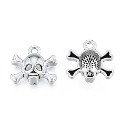 Tibetan Style Alloy Charms, Cadmium Free & Lead Free, Skull, Antique Silver, 14x15x4mm, Hole: 1.8mm, about 1000pcs/1000g(TIBEP-N012-10)