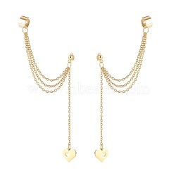 304 Stainless Steel Safety Chains Dangle Stud Earrings with Ear Cuff, Heart Tassel Long Drop Earrings for Women, Golden, 88mm, Pin: 0.7mm(EJEW-JE04922-01)