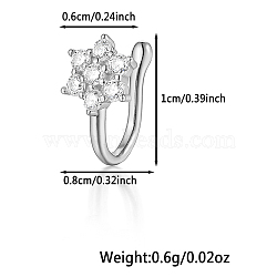 925 Sterling Silver Pave Clear Cubic Zirconia Nose Rings, Halloween Nose Cuffs, Fashion Jewelry, Silver, Flower, 10x8mm(WG4393-10)