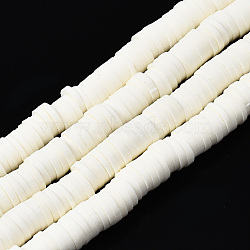 Handmade Polymer Clay Beads Strands, for DIY Jewelry Crafts Supplies, Heishi Beads, Disc/Flat Round, Floral White, 6x0.5~1mm, Hole: 1.8mm, about 290~320pcs/strand, 15.75 inch~16.14 inch(40~41cm)(CLAY-R089-6mm-133)