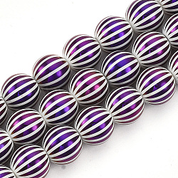 Electroplate Glass Beads, Round with Stripe, Indigo, 10mm, Hole: 1mm, about 30pcs/strand, 11.41 inch(EGLA-S172-05A)