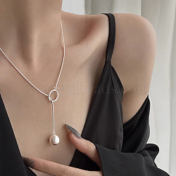 Round Ball 925 Sterling Silver Lariat Necklaces for Women, Silver, 17.72 inch(45cm)(FS-WG40EB2-01)