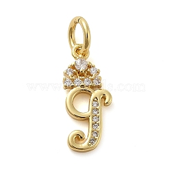 Brass Micro Pave Cubic Zirconia Pendants, with Jump Ring, Letter G, 17x7x2mm, Ring: 6x1mm, Inner Diameter: 4mm(KK-M273-01G-G)