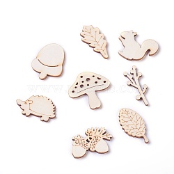 Forest Theme Wooden Cabochons, Laser Cut Wood Shapes, Mixed Shapes, BurlyWood, 18~31x12.5~30x2.5mm(WOOD-I003-04)