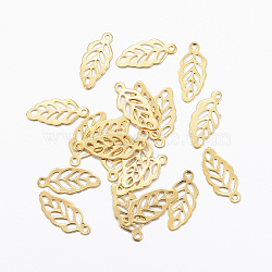 201 Stainless Steel Charms, Leaf, Golden, 12.5x5.5x0.2mm, Hole: 1mm(X-STAS-H557-40G)
