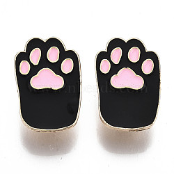 Alloy Brooches, Enamel Pin, with Brass Butterfly Clutches, Cat Paw Prints, Light Gold, Cadmium Free & Nickel Free & Lead Free, Black, 29.5x19.5x2mm, Pin: 1mm(JEWB-S011-053)