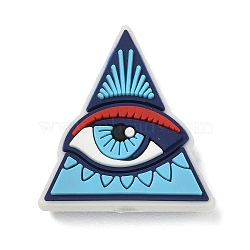 Evil Eye Theme Silicone Beads, Focal Beads, Deep Sky Blue, Pyramid All Seeing Eye, 27x25.5x9mm, Hole: 2mm(SL-CBACE28-03B)