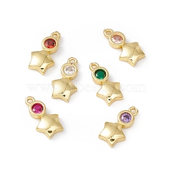 Brass Micro Pave Cubic Zirconia Pendants, Real 18K Gold Plated, Star, Mixed Color, 10x5.5x2mm, Hole: 0.8mm(ZIRC-H124-08G)