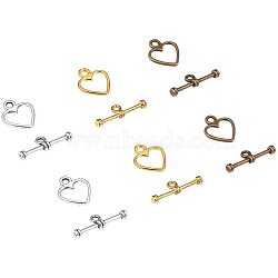 Alloy Tibetan Silver Toggle Clasps, Heart, Mixed Color, Heart: 14x12mm, Bar: 19mm, Hole: 1.5mm, 150sets/box.(PALLOY-PH0005-57)