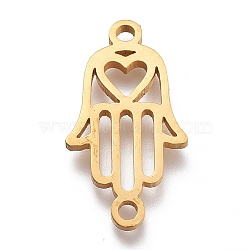 304 Stainless Steel Hollow Links Connectors, for Religion, Laser Cut, Hamsa Hand, Golden, 11x20x1mm, Hole: 1.5mm(STAS-N094-25G)