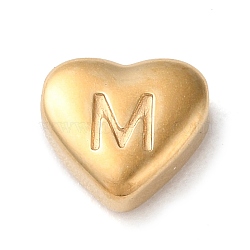 201 Stainless Steel Beads, Golden, Heart, Letter M, 7x8x3.5mm, Hole: 1.5mm(STAS-M335-01M-G)