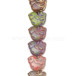 Baking Paint Glass Beads Strands, Golden Metal Enlaced, Bird, Mixed Color, 14~14.5x16x7.5~8mm, Hole: 1.1mm, about 28pcs/strand, 13.98''(35.5cm)(GLAA-F133-05)