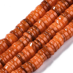 Natural Freshwater Shell Beads Strands, Dyed, Flat Round/Disc, Heishi Beads, Chocolate, 6x6x1~2.5mm, Hole: 1mm, about 201~208pcs/strand, 15.20~15.43 inch(38.6~39.2cm)(SHEL-Q024-001G)