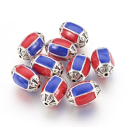 Alloy Enamel Beads, Oval, Red, Antique Silver, 15x9~10.5mm, Hole: 1.4mm(ENAM-G130-01AS)