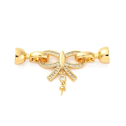 Brass Micro Pave Clear Cubic Zirconia Fold Over Clasps, Bowknot, Real 18K Gold Plated, 42mm(KK-P291-23G)