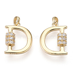 925 Sterling Silver Micro Pave Cubic Zirconia Charms, Initial Letter D, Nickel Free, Real 18K Gold Plated, 12x9.5x3mm, Hole: 1.2mm(STER-T004-12G)