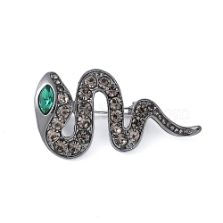 Alloy Rhinestone Snake Brooches, for Women Unisex, Green, Gunmetal, 45.5x24.5mm(JEWB-H028-01B)