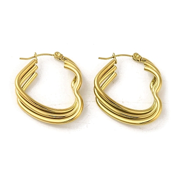 304 Stainless Steel Hoop Earrings for Women, Triple Heart, Golden, 30x6.5mm