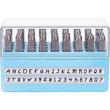 Chromium Stamps, Including Letter A~Z and Number, Blue, 62x7x7mm, 36pcs/box