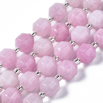 Natural White Jade Beads Strands, with Seed Beads, Faceted, Dyed, Polygon, Plum, 8x7.5mm, Hole: 1.2mm, about 37~39pcs/strand, 14.69 inch~15.16 inch(37.3cm~38.5cm)