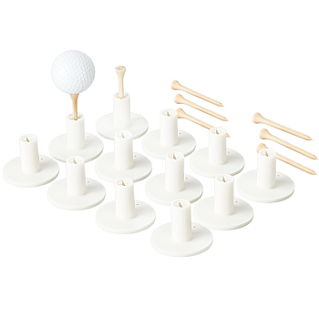 12Pcs Rubber Golf Tee Holders for Practice & Driving Range Mat, with 12Pcs Bamboo Golf Tees, Mixed Color, Tee Holders: 38.5x54.5mm, Tees: 70x10.7mm