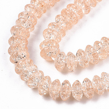 Crackle Glass Beads, Dyed & Heated, Rondelle, PeachPuff, 8x4mm, Hole: 1mm, about 89~95pcs/strand, 15.16~15.55 inch(38.5~39.5cm)
